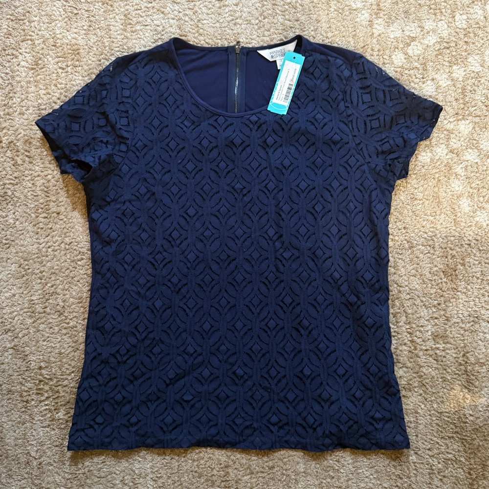 NWT Market & Spruce Navy Hans Front Crochet Top